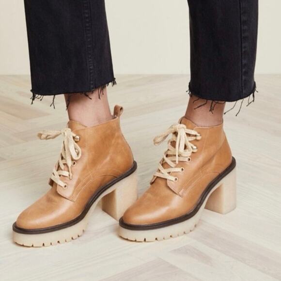 Free People Sydney Hiker Lace-Up Tan Beige Leather Boots EUC Women’s Size 6.5 - Picture 2 of 12